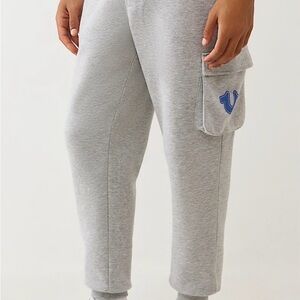 NWT True Religion Gray Joggers with Blue Logo